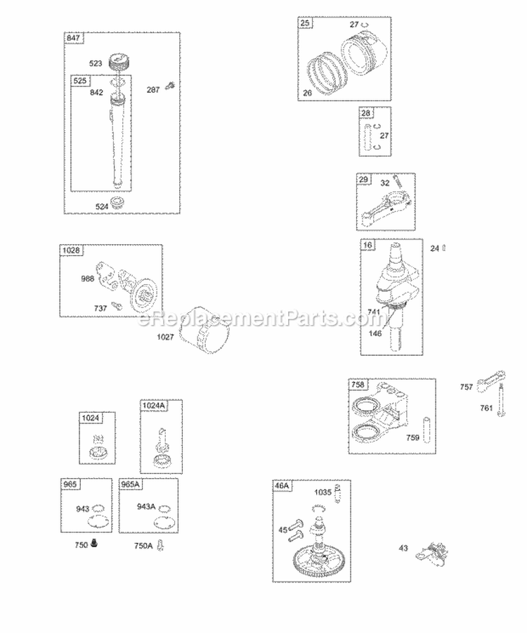 Cam Crankshaft Oil Piston Diagram and Parts List for 312777-0130-E1  Briggs and Stratton Engine